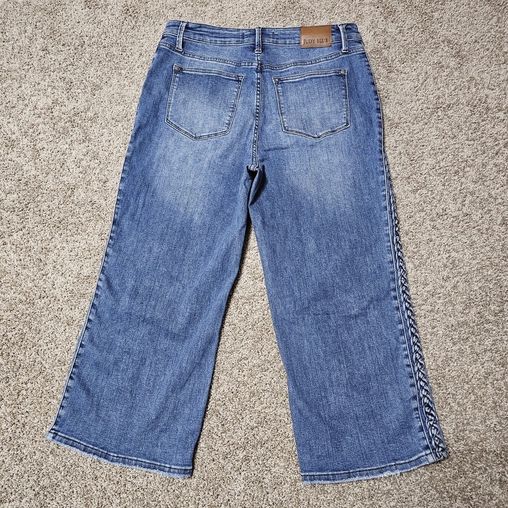 Judy Blue Jeans Size 15/32 Wide Leg Braided Side Seam Cropped High Rise JB88850 - Picture 5 of 10